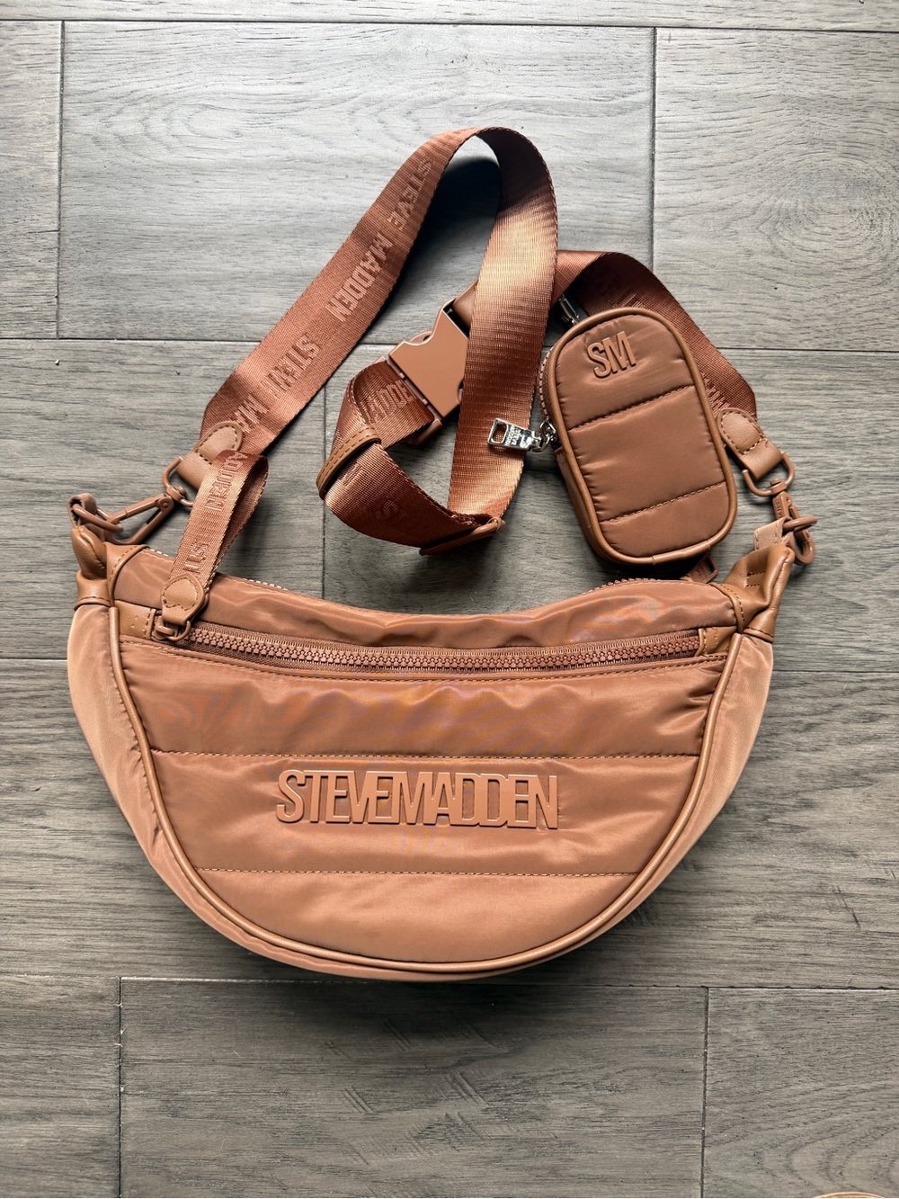 Steve Madden Warm Tan Crescent Belt Bag with Detachable Pouch
